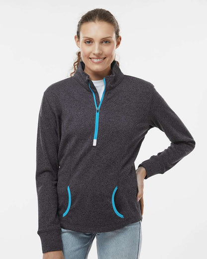 J. America Women's Cosmic Fleece Quarter-Zip Pullover 8617 #colormdl_Onyx Fleck/ Electric Blue