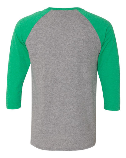 JERZEES Unisex Triblend Three-Quarter Raglan Baseball T-Shirt 601RR #color_Oxford/ Irish Green Heather