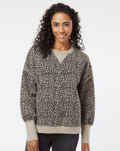 MV Sport Women's Sueded Fleece Crewneck Sweatshirt W22712 #colormdl_Atmosphere/ Black Leopard
