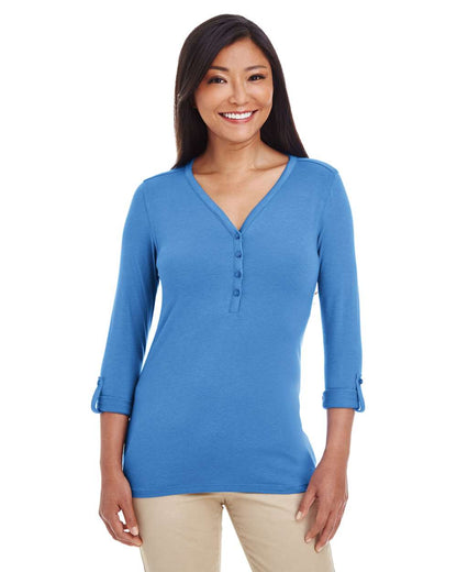 Devon & Jones Women's Perfect Fit™ Y-Placket Convertible Sleeve Knit Top DP186W #colormdl_French Blue