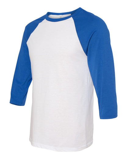 BELLA + CANVAS Three-Quarter Sleeve Baseball Tee 3200 #color_White/ True Royal