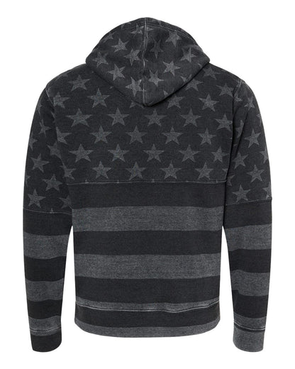 J. America Men's Triblend Fleece Hooded Sweatshirt 8871 #color_Black Stars &amp; Stripes Triblend
