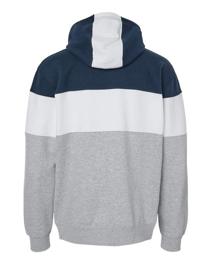 J. America Men's Varsity Fleece Colorblocked Hooded Sweatshirt 8644 #color_Navy/ Oxford