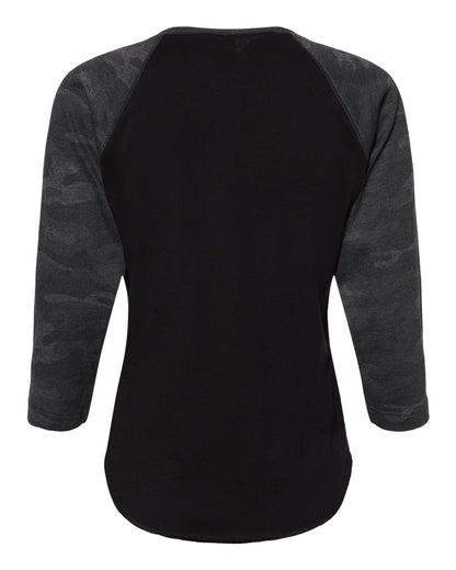 LAT Women's Baseball Fine Jersey Three-Quarter Sleeve Tee 3530 #color_Black/ Storm Camo