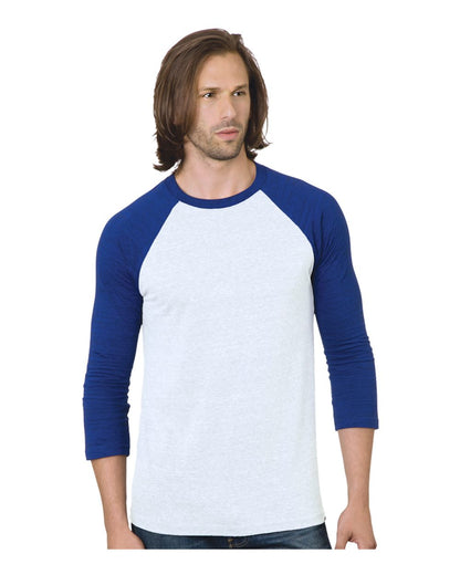 Bayside Triblend Three-Quarter Sleeve Raglan T-Shirt 9525 #color_White/ Royal