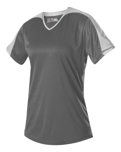 Alleson Athletic Girls' V-Neck Fastpitch Jersey 558VG #color_Charcoal/ White