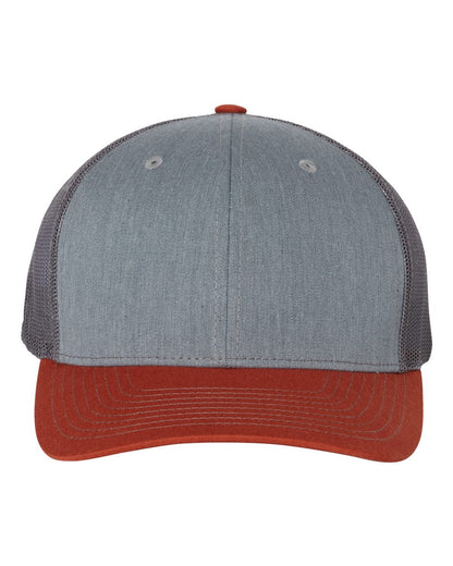 Richardson Snapback Trucker Cap 112 #color_Heather Grey/ Charcoal/ Dark Orange