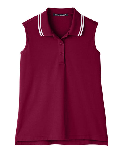 Devon & Jones Women's CrownLux Performance® Plaited Tipped Sleeveless Polo DG20SW #color_Burgundy/ White