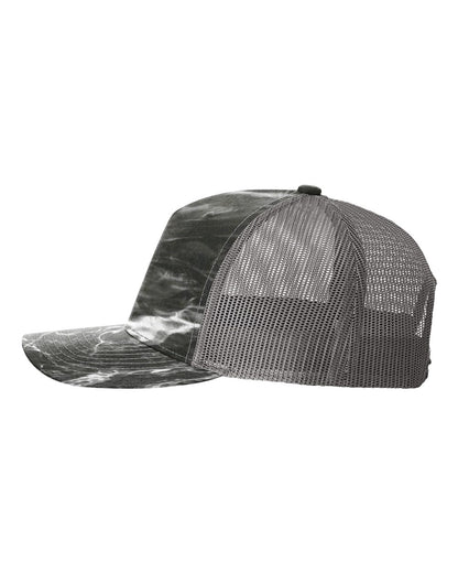 Richardson Five-Panel Printed Trucker Cap 112PFP #color_Mossy Oak Elements Blacktip/ Charcoal