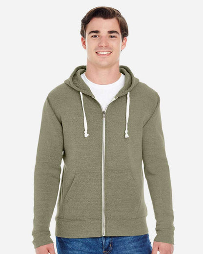 J. America Men's Triblend Full-Zip Hooded Sweatshirt 8872 #colormdl_Olive Triblend