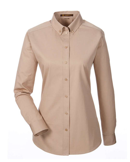 Harriton Women's Foundation Cotton Twill Shirt with Teflon M581W #color_Khaki
