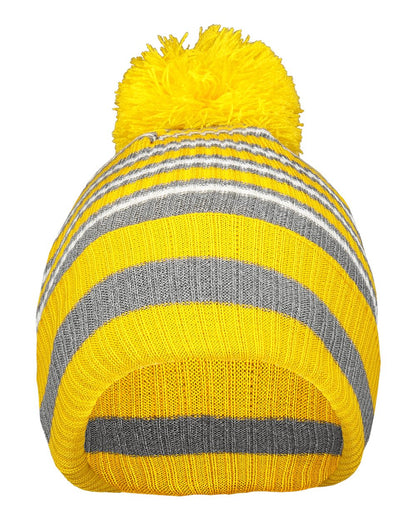 Holloway 8 1/2" Spirit Pom Beanie 223815 #color_Gold/ Heather Grey/ White