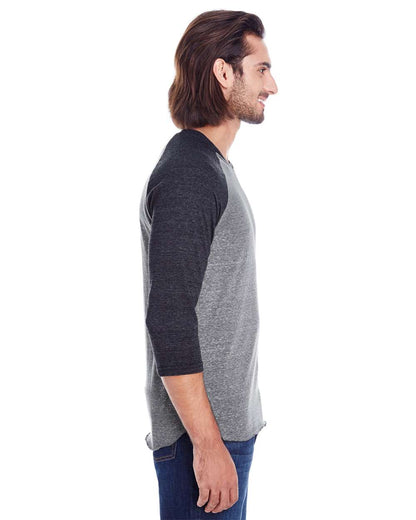 Threadfast Apparel Unisex Triblend Three-Quarter Sleeve Raglan T-Shirt 302G #colormdl_Grey/ Black Triblend