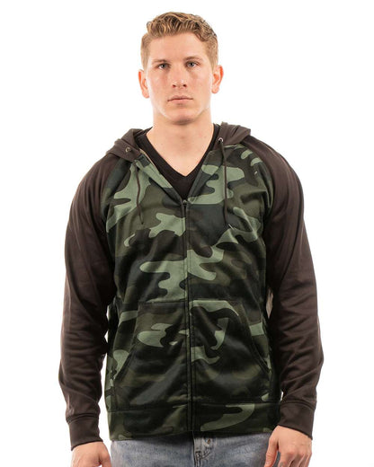 Burnside Performance Raglan Full-Zip Sweatshirt 8660 #color_Green Camo/ Black