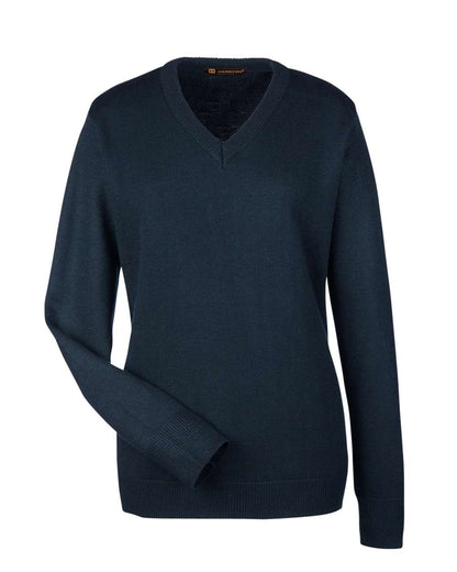 Harriton Women's Pilbloc V-Neck Sweater M420W #color_Dark Navy
