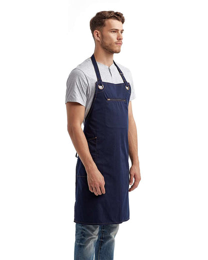 Artisan Collection by Reprime Barley Contrast Stitch Recycled Bib Apron RP121 #colormdl_Navy/ Camel