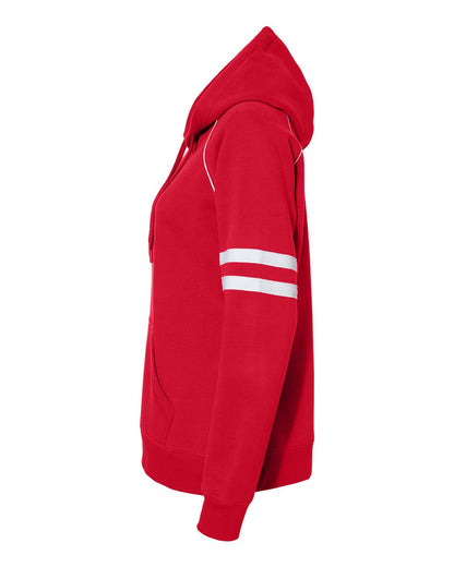 J. America Women's Varsity Fleece Piped Hooded Sweatshirt 8645 #color_Red