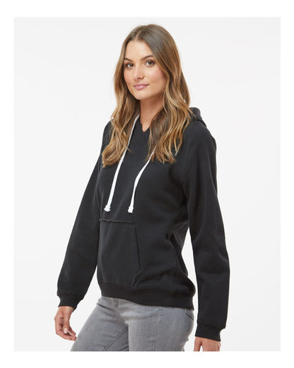 J. America Women's Sueded V-Neck Hooded Sweatshirt 8836 #colormdl_Black
