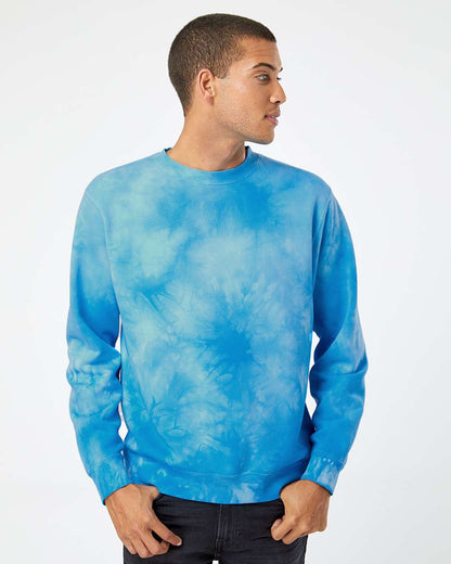 Independent Trading Co. Midweight Tie-Dyed Crewneck Sweatshirt PRM3500TD #colormdl_Tie Dye Aqua Blue