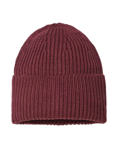 Atlantis Headwear Sustainable Chunky Rib Cuffed Beanie OAK #color_Burgundy Melange