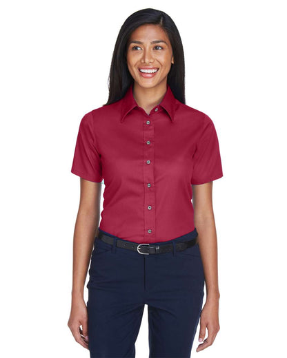 Harriton Women's Easy Blend™ Short Sleeve Twill Dress Shirt with Stain-Release M500SW #colormdl_Wine