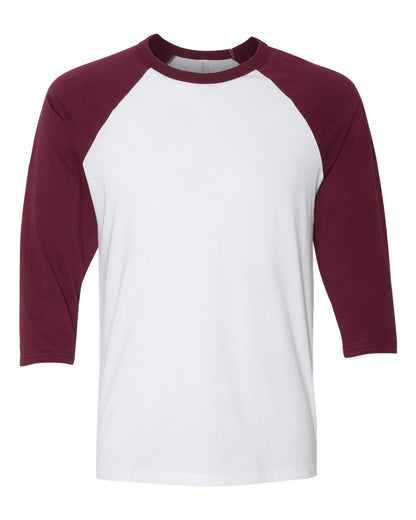 BELLA + CANVAS Three-Quarter Sleeve Baseball Tee 3200 #color_White/ Maroon