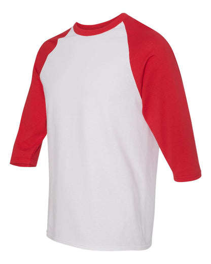 Gildan Unisex Heavy Cotton™ Raglan Three-Quarter Sleeve T-Shirt 5700 #color_White/ Red
