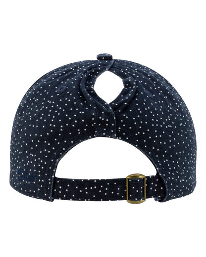 Infinity Her Women's Garment-Washed Fashion Print Cap HATTIE #color_Navy/ White Polka Dots