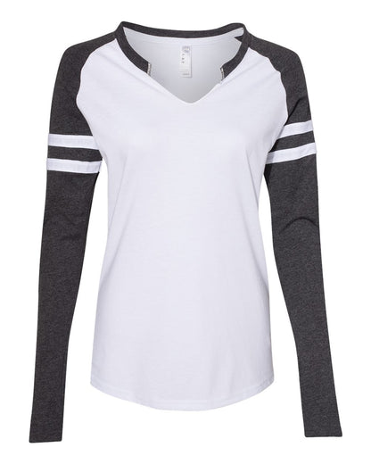 LAT Women's Fine Jersey Mash Up Long Sleeve T-Shirt 3534 #color_Blended White/ Vintage Smoke