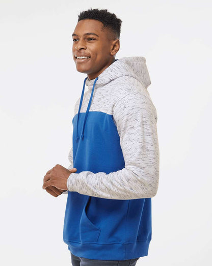 J. America Men's Mélange Fleece Colorblocked Hooded Sweatshirt 8676 #colormdl_Royal/ White
