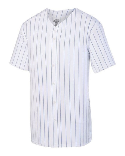 Augusta Sportswear Pinstripe Full Button Baseball Jersey 1685 #color_White/ Royal