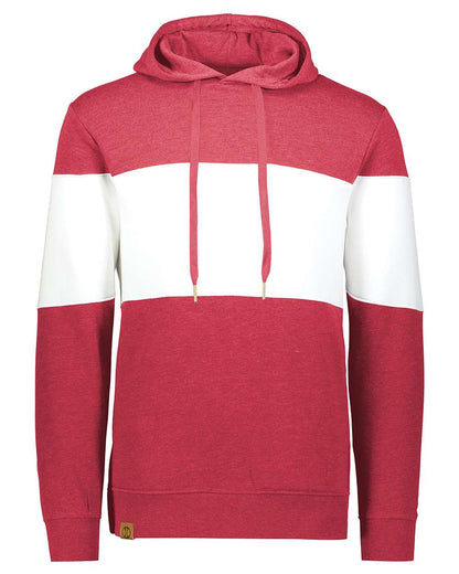 Holloway Men's All-American Fleece Colorblocked Hooded Sweatshirt 229563 #color_Scarlet Heather/ White
