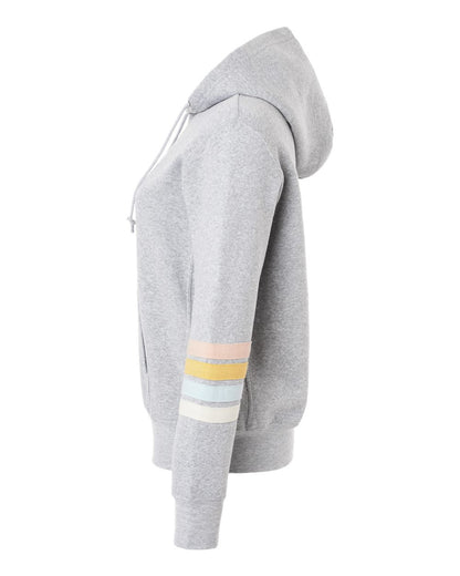 MV Sport Women's Striped Sleeves Full-Zip Hooded Sweatshirt W22732 #color_Heather Grey