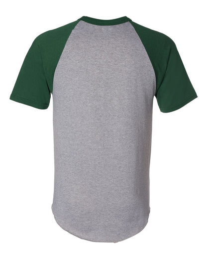 Augusta Sportswear Short Sleeve Baseball Jersey 423 #color_Athletic Heather/ Dark Green