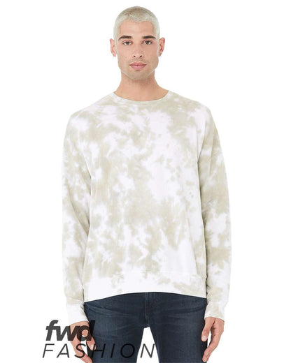 BELLA + CANVAS FWD Fashion Tie-Dyed Crewneck Sweatshirt 3945RD #color_White/ Olive Oil