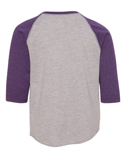 LAT Youth Baseball Fine Jersey Three-Quarter Sleeve Tee 6130 #color_Vintage Heather/ Vintage Purple