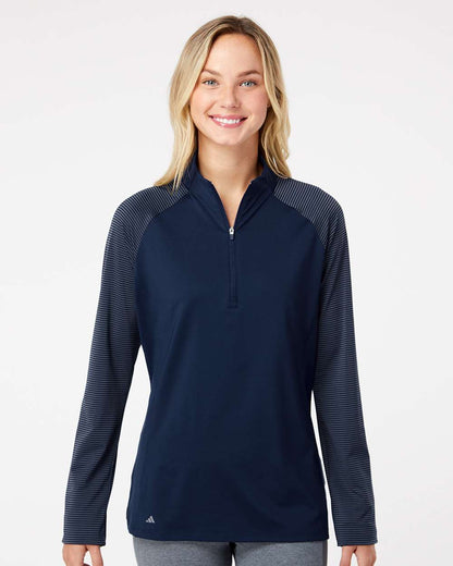 Adidas Women's Stripe Block Quarter-Zip Pullover A521 #colormdl_Team Navy Blue