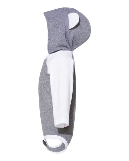 Rabbit Skins Infant Fine Jersey Character Hooded Long Sleeve Bodysuit with Ears 4418 #color_Granite Heather/ White