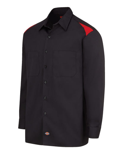 Dickies Men's Tall Long Sleeve Performance Team Shirt 6605T #color_Black/ English Red