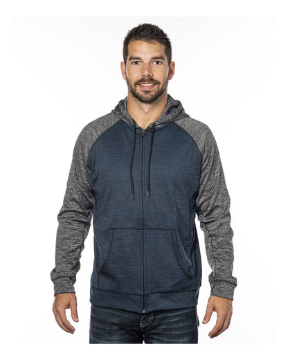 Burnside Performance Raglan Full-Zip Sweatshirt 8660 #color_Heather Navy/ Heather Charcoal