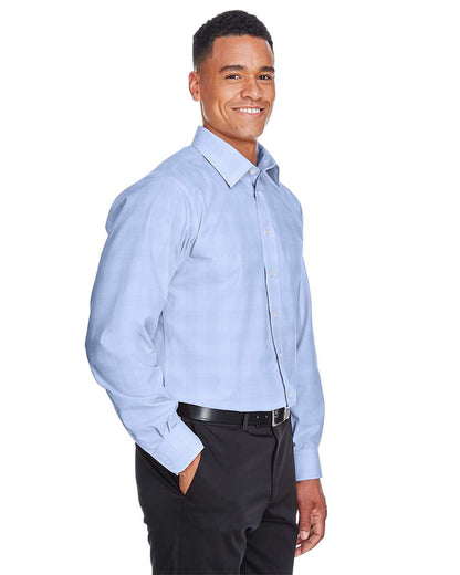 Devon & Jones Men's Crown Collection® Glen Plaid Woven Dress Shirt DG520 #colormdl_White/ Light French Blue