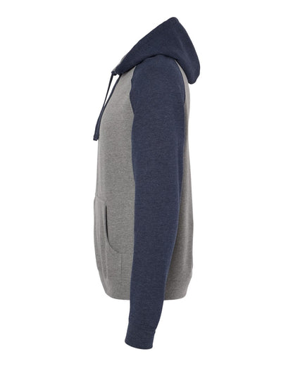 Independent Trading Co. Unisex Raglan Hooded Sweatshirt IND40RP #color_Gunmetal Heather/ Classic Navy Heather