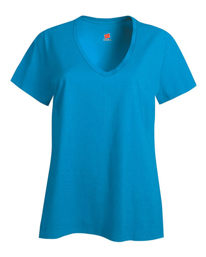 Hanes Women's Perfect-T V-Neck T-Shirt S04V #color_Teal