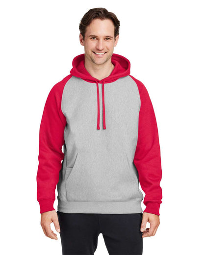 Team 365 Unisex Zone HydroSport™ Heavyweight Colorblock Hooded Sweatshirt TT96CB #colormdl_Athletic Heather/ Sport Red
