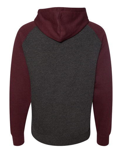 Independent Trading Co. Unisex Raglan Hooded Sweatshirt IND40RP #color_Charcoal Heather/ Burgundy Heather