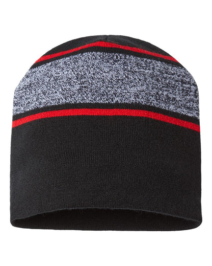 CAP AMERICA USA-Made Variegated Striped Beanie RKV9 #color_Black/ True Red