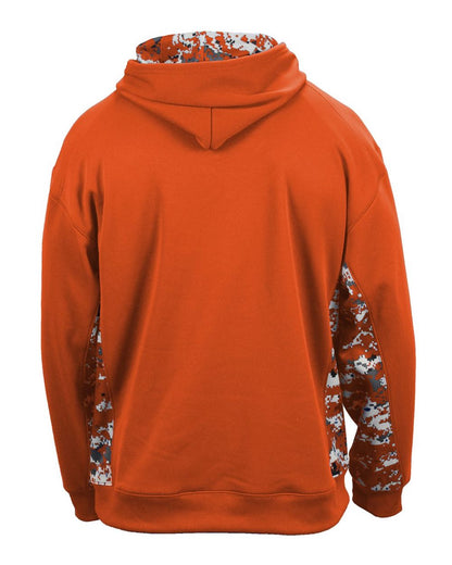 Badger Youth Digital Camo Colorblock Performance Fleece Hooded Sweatshirt 2464 #color_Burnt Orange/ Burnt Orange