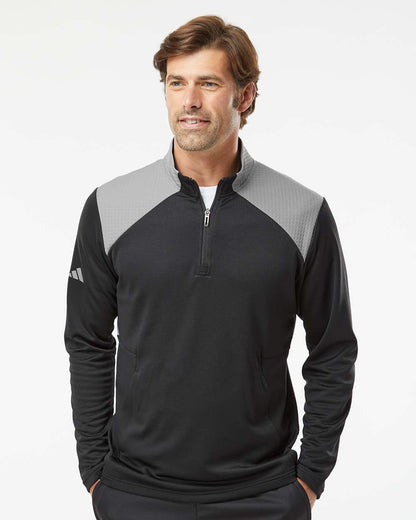 Adidas Men's Textured Mixed Media Quarter-Zip Pullover A532 #colormdl_Black/ Grey Three