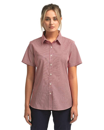 Artisan Collection by Reprime Women's Microcheck Gingham Short Sleeve Cotton Dress Shirt RP321 #colormdl_Red/ White