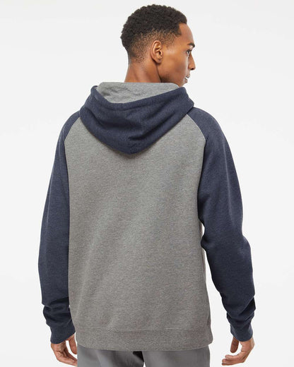 Independent Trading Co. Unisex Raglan Hooded Sweatshirt IND40RP #colormdl_Gunmetal Heather/ Classic Navy Heather
